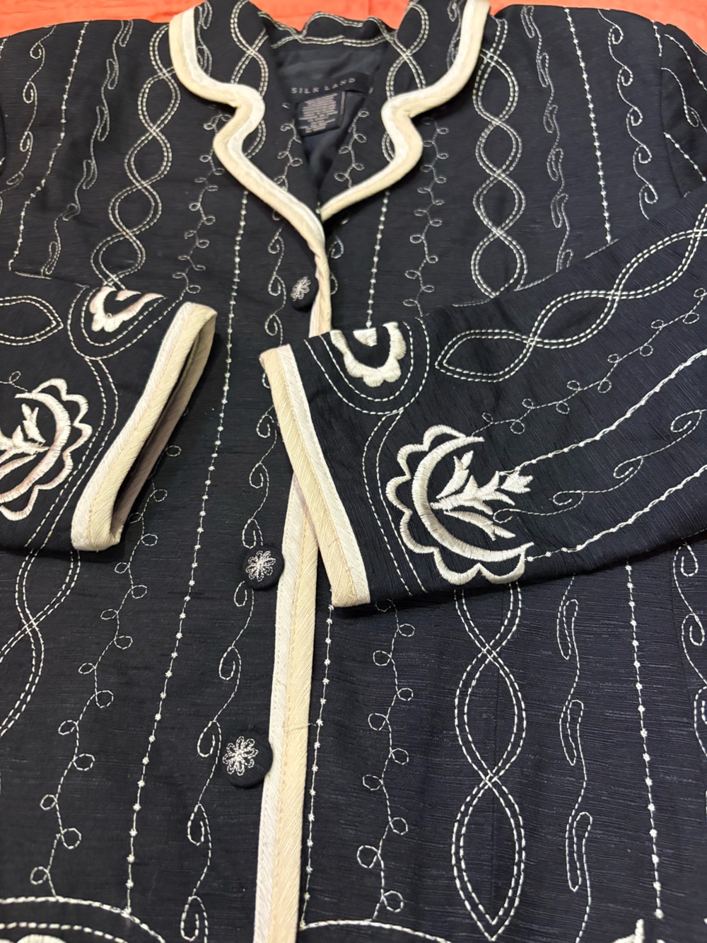 SilkLand - Black Embroidered Jacket with Cream Trim